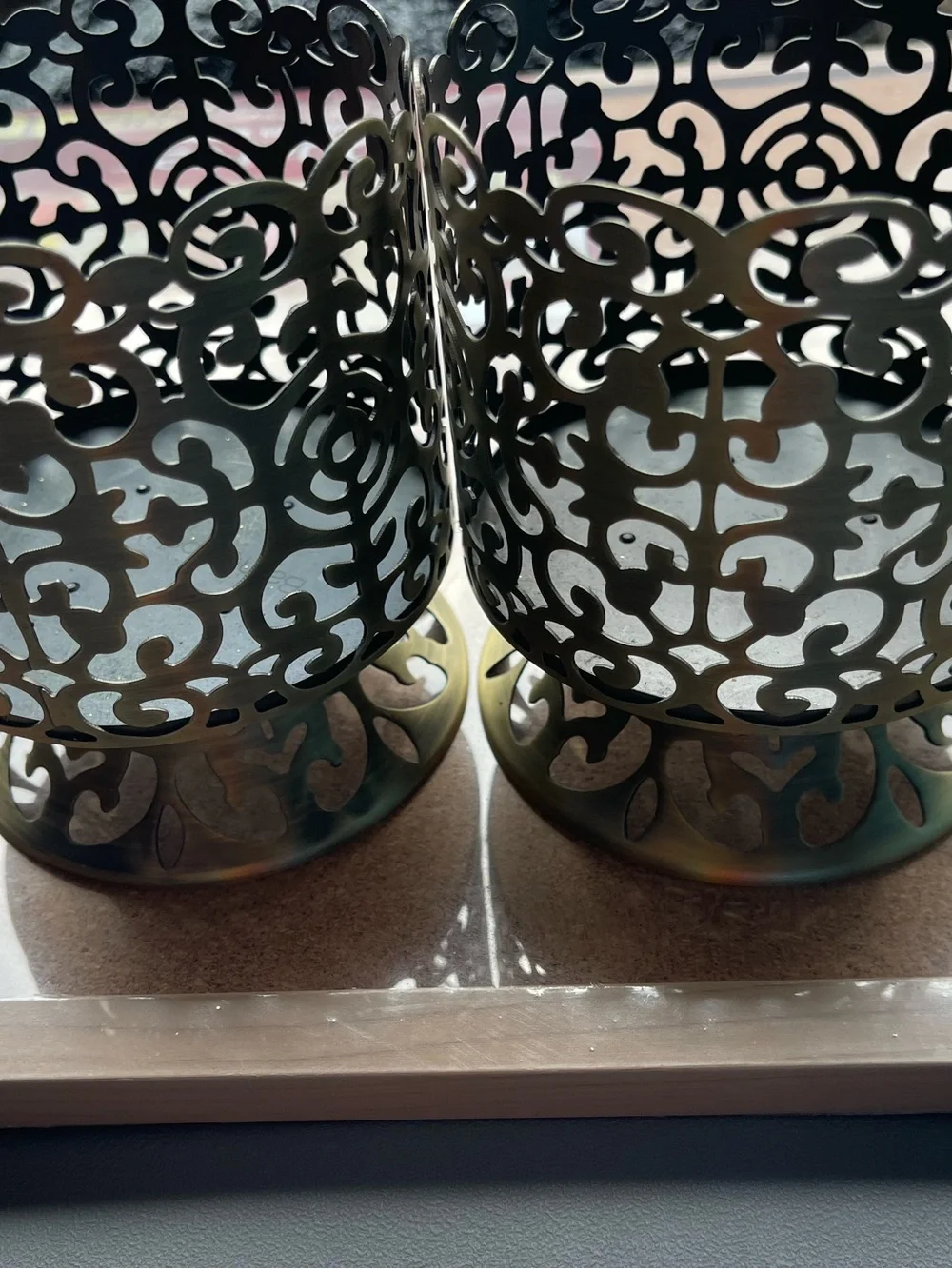 Bath & Body Works Brass-Tone Decorative Filigree Candle Holders (Pair)